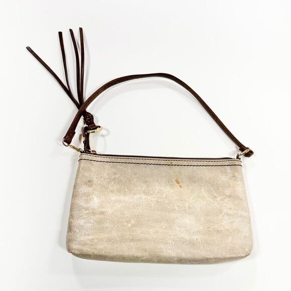 Hobo taupe leather wristlet purse with long crossbody strap - Picture 2 of 13